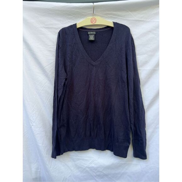George Tops - George Blue Long Sleeve V-Neck Top Woman’s Size XL